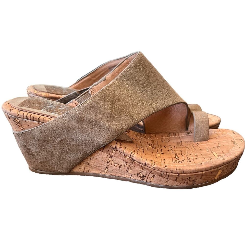 Donald Pliner Gyer Bronze Metallic Leather Cork Wedge Toe Ring Slide Sandals 8